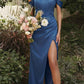 Cinderella Divine 7484 Long Off the Shoulder Corset Satin Formal Gown