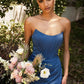 Cinderella Divine 7484 Long Off the Shoulder Corset Satin Formal Gown
