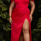 Cinderella Divine 7484C Plus Size Off the Shoulder Corset Satin Formal Gown