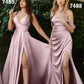 Cinderella Divine 7488 Long Column Satin Formal Dress Gathered