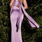 Cinderella Divine 7487W Fitted Satin Dress Cowl Neckline Open Tie Back