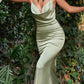 Cinderella Divine 7487 Fitted Satin Dress Cowl Neckline Open Tie Back