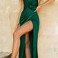 Cinderella Divine 7489C Floor Length Fitted V-Neckline Illusion Side Cut Outs