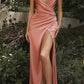 Cinderella Divine 7489C Floor Length Fitted V-Neckline Illusion Side Cut Outs