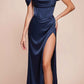CLEARANCE - Cinderella Divine 7492 Off the Shoulder Sage Green Satin Gown (Size 8)