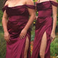 Cinderella Divine 7492C Satin Off the Shoulder Corset Satin Gown