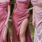 CLEARANCE - Cinderella Divine 7492 Off the Shoulder Sage Green Satin Gown (Size 8)
