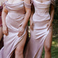 Cinderella Divine 7492C Satin Off the Shoulder Corset Satin Gown