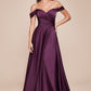 Cinderella Divine 7493C Long Plus Size A-Line Off the Shoulder Satin Dress