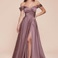 Cinderella Divine 7493C Long Plus Size A-Line Off the Shoulder Satin Dress