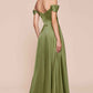 Cinderella Divine 7493C Long Plus Size A-Line Off the Shoulder Satin Dress