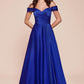 Cinderella Divine 7493C Long Plus Size A-Line Off the Shoulder Satin Dress