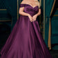 Cinderella Divine 7493C Long Plus Size A-Line Off the Shoulder Satin Dress