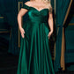 Cinderella Divine 7493C Long Plus Size A-Line Off the Shoulder Satin Dress