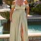 Cinderella Divine 7493C Long Plus Size A-Line Off the Shoulder Satin Dress