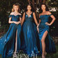 Cinderella Divine 7488 Long Column Satin Formal Dress Gathered