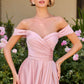 Cinderella Divine 7493C Long Plus Size A-Line Off the Shoulder Satin Dress