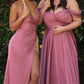 Cinderella Divine 7494 Long Fitted Satin Ruched Dress with Slit