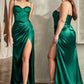 Ladivine 7495 Long Fitted Bustier Satin Draped Gown