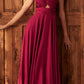 Ladivine 7497 Long A-Line Satin Keyhole Twisted Bodice Formal Gown