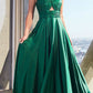 Ladivine 7497 Long A-Line Satin Keyhole Twisted Bodice Formal Gown