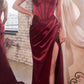 Ladivine 7498 Floor Length Fitted Satin Sweetheart Draped Gown