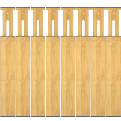 Ryqtop Separadores de bambú para cajones, organizador ajustable de 17 a 22 pulgadas para cajones de cocina, ropa, paquete de 8 separadores expandibles para organización de cajones de dormitorio, baño, cómoda y oficina, color natural