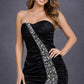 LIQUIDACIÓN - Vestido negro corto de raso sin tirantes con joyas, entallado para club, sexy