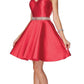 Juliet 770 High Beaded Neckline Sleeveless Short A-Line Satin Dress