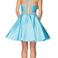 Juliet 770 High Beaded Neckline Sleeveless Short A-Line Satin Dress