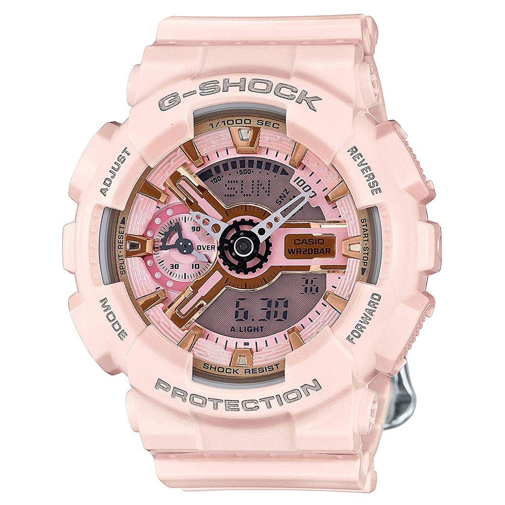 Reloj deportivo de oro y esfera rosa de cuarzo para mujer