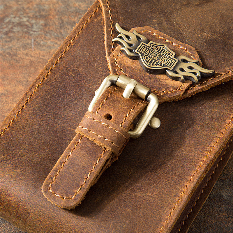 Men's Horse Leather Vintage Bronze Brown First Men's Waist Packs
