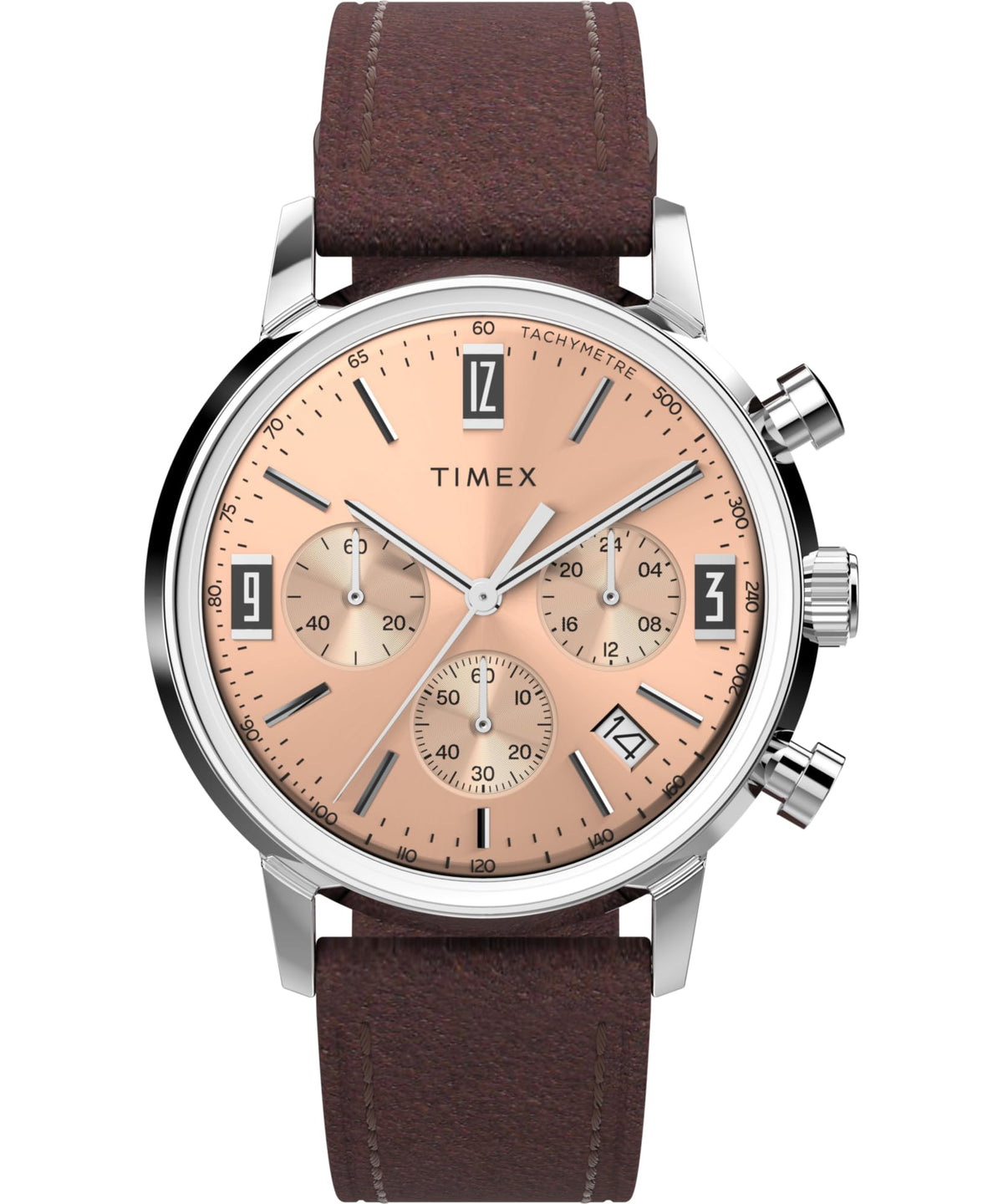 Timex Reloj Marlin para hombre de 40 mm - Correa marrón Esfera tono oro rosa Caja de acero inoxidable