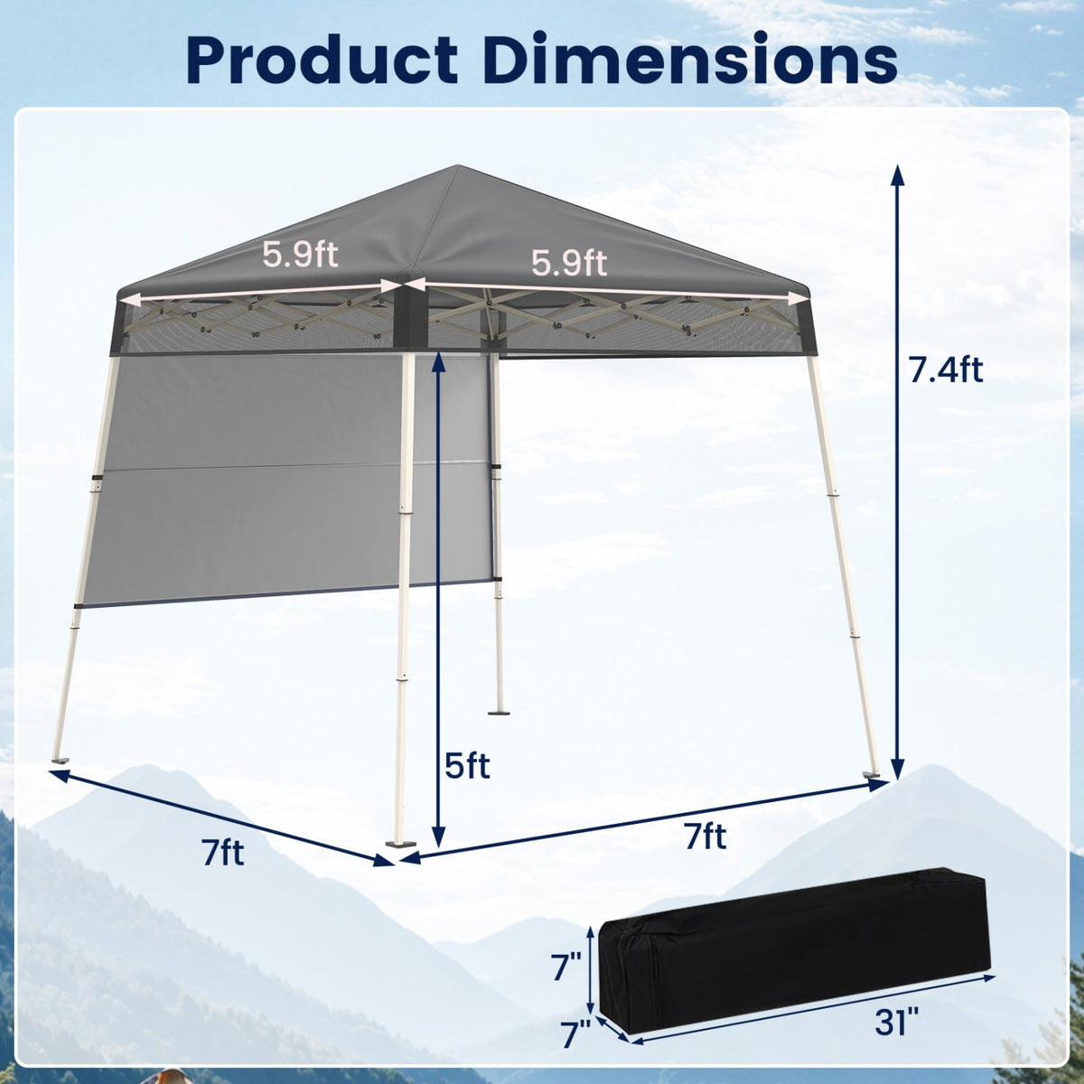 7 x 7 FT Pop-Up Canopy Tent with 1 Push Center Lock for Sports Picnic Camping