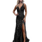 GUKARLEED Black Sequin Prom Dresses for Women Long Ball Gown V Neck Mermaid Formal Gowns with Slit US0