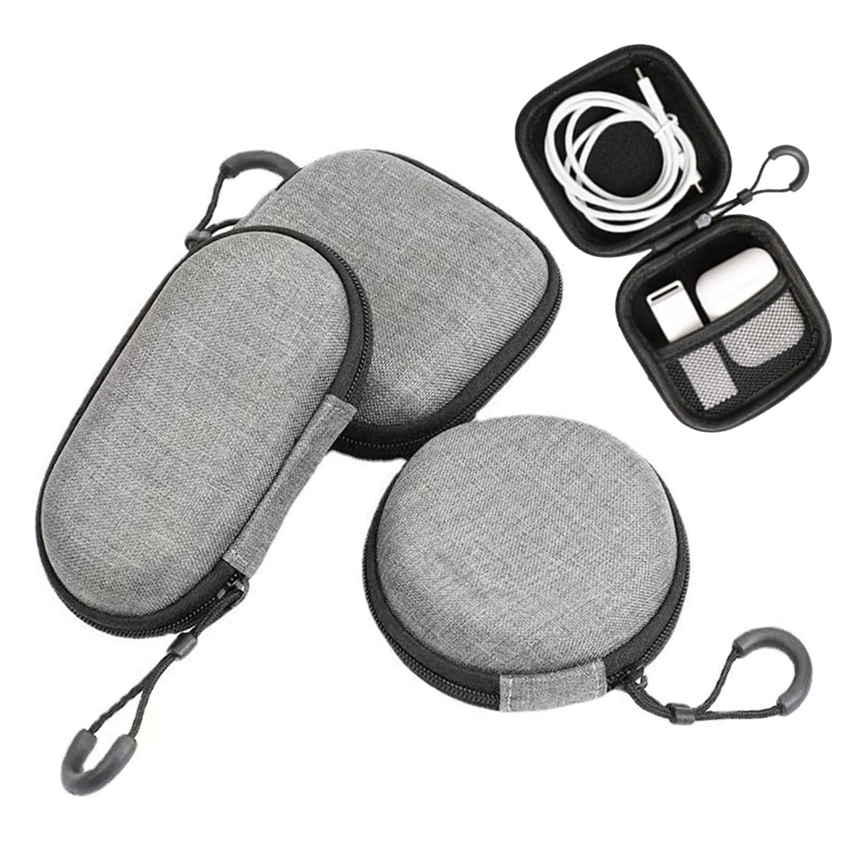 Estuche para Audífonos BetterJonny de EVA Rígido, Paquete de 3 Unidades, Estuche de Transporte Portátil para Audífonos, Estuche Pequeño para Audífonos Bluetooth, Adaptador USB, Cable, Monedero (Gris)