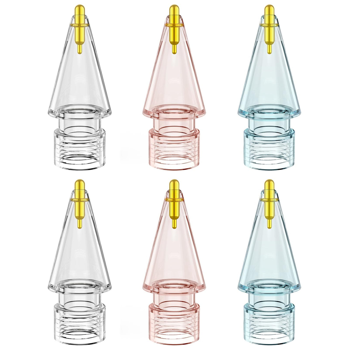 Puntas de repuesto transparentes FAFALITHIC (paquete de 6) compatibles con Apple Pencil de 2.ª generación, Apple Pencil de 1.ª generación, Apple Pencil USB-C y Apple Pencil Pro (transparente/rosa transparente/azul transparente)