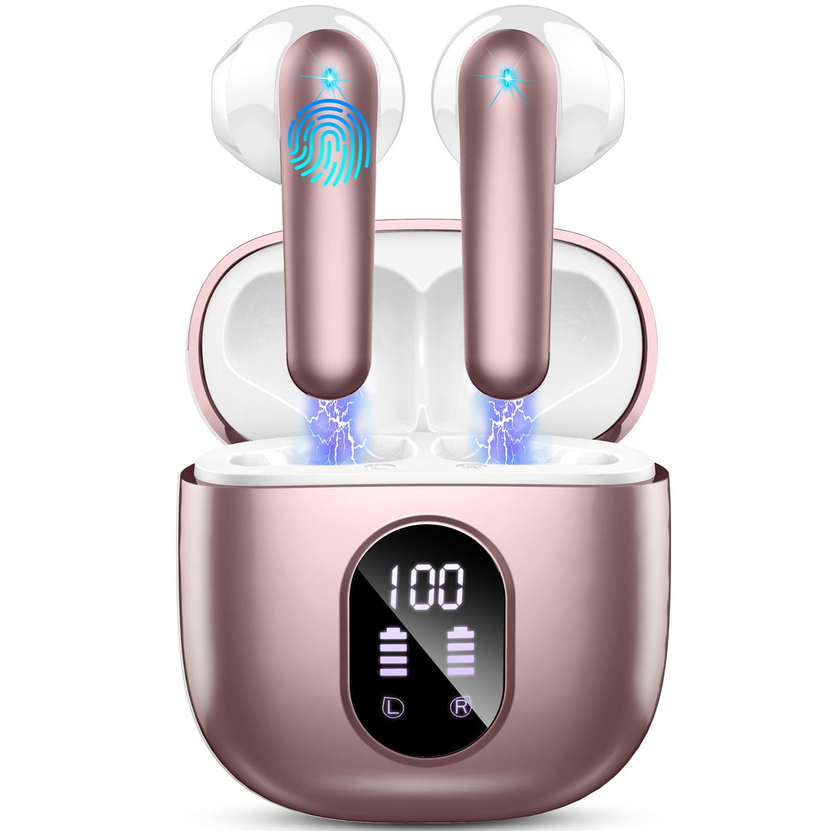 Auriculares inalámbricos Bluetooth 5.3 con 50 horas de reproducción, estéreo con graves, intraaurales, con 4 micrófonos ENC, pantalla LED, cancelación de ruido, IP7 a prueba de agua, deportivos para Android iOS