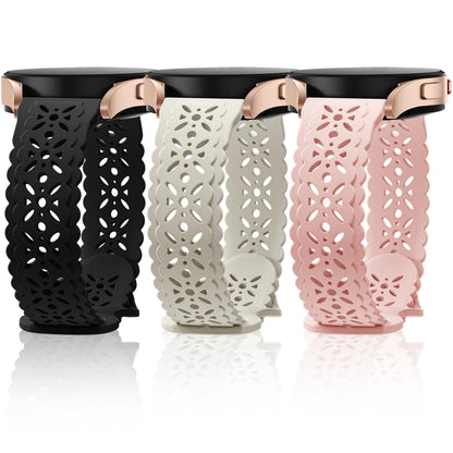 Correas de encaje floral compatibles con Samsung Galaxy Watch 6/Galaxy Watch 5/Galaxy Watch 4/Watch 5 Pro/Watch 4 6 Classic/Watch 3/Active 2, correa deportiva de silicona suave calada de 20 mm para mujer