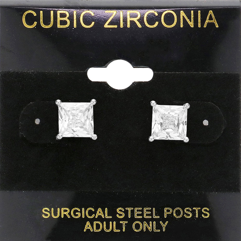 7mm Square CZ stud Earrings