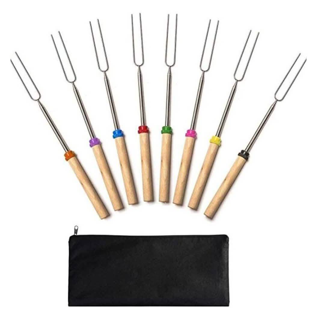 Set de 8 piezas: Pinchos para asar malvaviscos con mango de madera