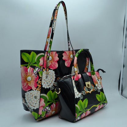 2-Piece Patent Floral Tote Bag and Matching Satchel Set