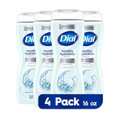 Dial Jabón Líquido Corporal Hidratación Saludable Ácido Hialurónico más Vitamina E 473 ml (Paquete de 4)