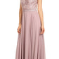 CLEARANCE - Eureka 8111 Chiffon Halter A-line Long Dress Lace Appliqued Bodice (Size L)