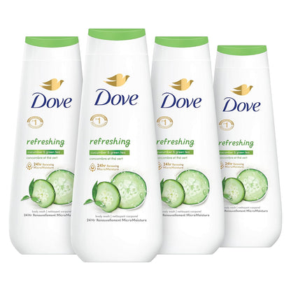 Dove Gel Corporal Pepino Refrescante y Té Verde Paquete de 4 Limpiador que Refresca la Piel y Elimina Eficazmente las Bacterias a la Vez que Nutre tu Piel 591 ml