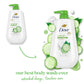 Dove Gel de Ducha con Dosificador Refrescante Pepino y Té Verde para Piel Suave como la Loción por 24h Limpiador Corporal Hidratante Sin Sulfatos Sin Parabenos 909 g