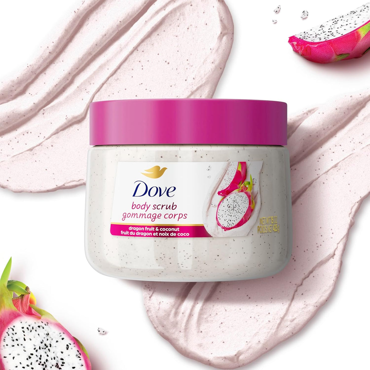 Exfoliante Corporal Dove con Pitahaya y Crema de Coco, Exfolia y Nutre Profundamente para una Piel Suave y Radiante 425 g