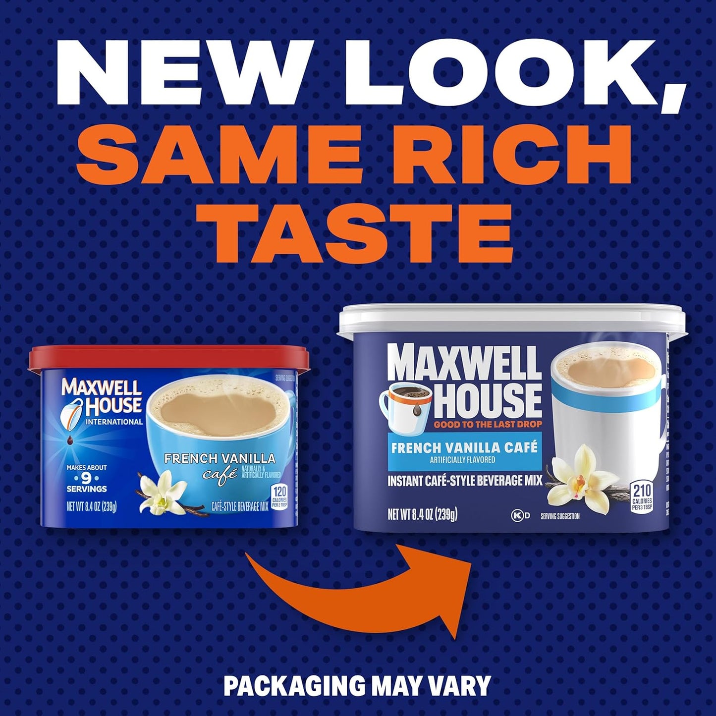 Maxwell House Mezcla de Bebida Instantánea Estilo Café, Fácil de Preparar, 1 Bote, para un Café Rápido por la Mañana o un Gusto por la Tarde, Café Vainilla Francesa, Lácteos Kosher, 8.4 oz