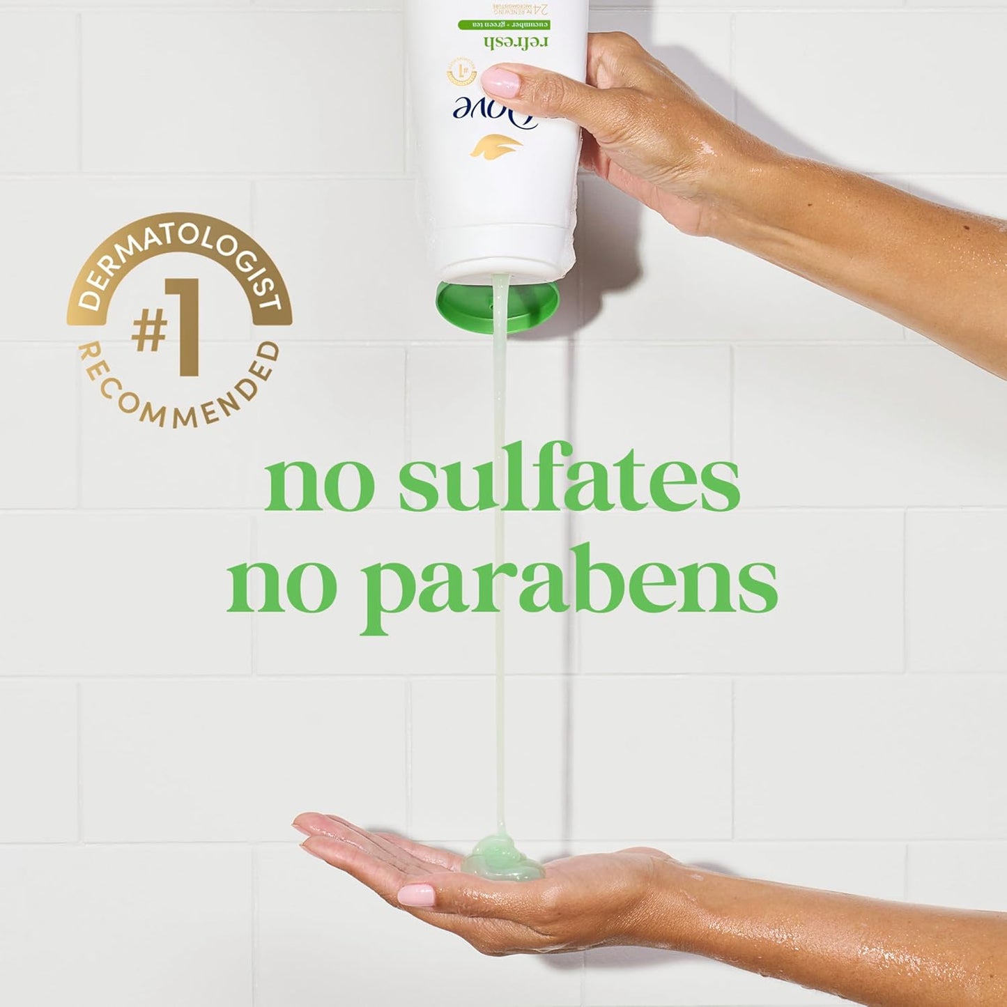 Dove Gel de Ducha con Dosificador Refrescante Pepino y Té Verde para Piel Suave como la Loción por 24h Limpiador Corporal Hidratante Sin Sulfatos Sin Parabenos 909 g