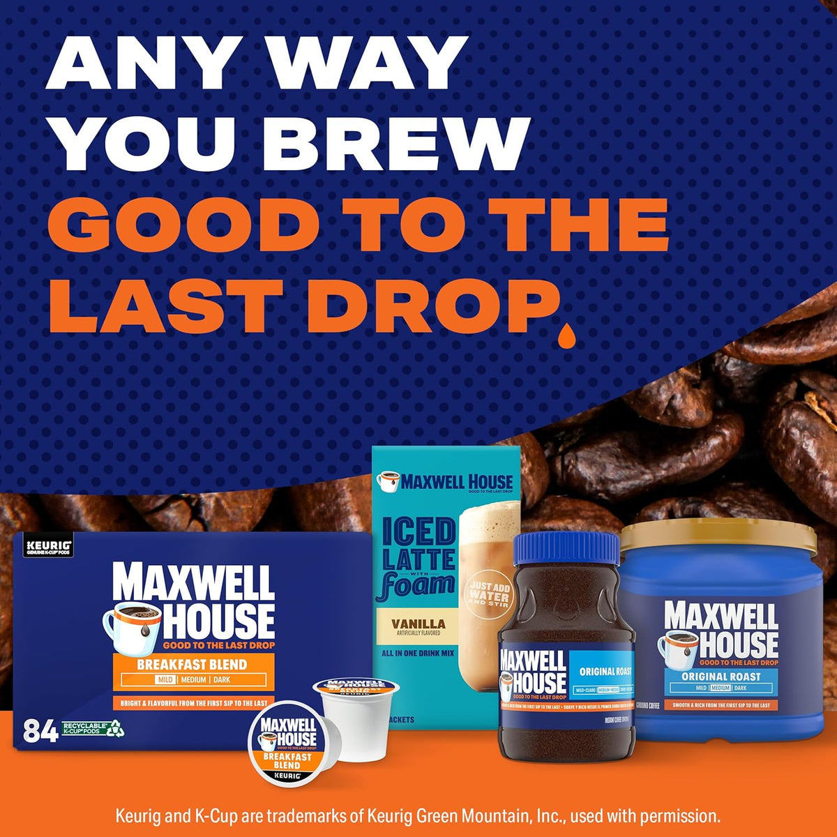 Maxwell House Breakfast Blend Tostado Suave Cápsulas de Café K-Cup, Caja de 84 unidades